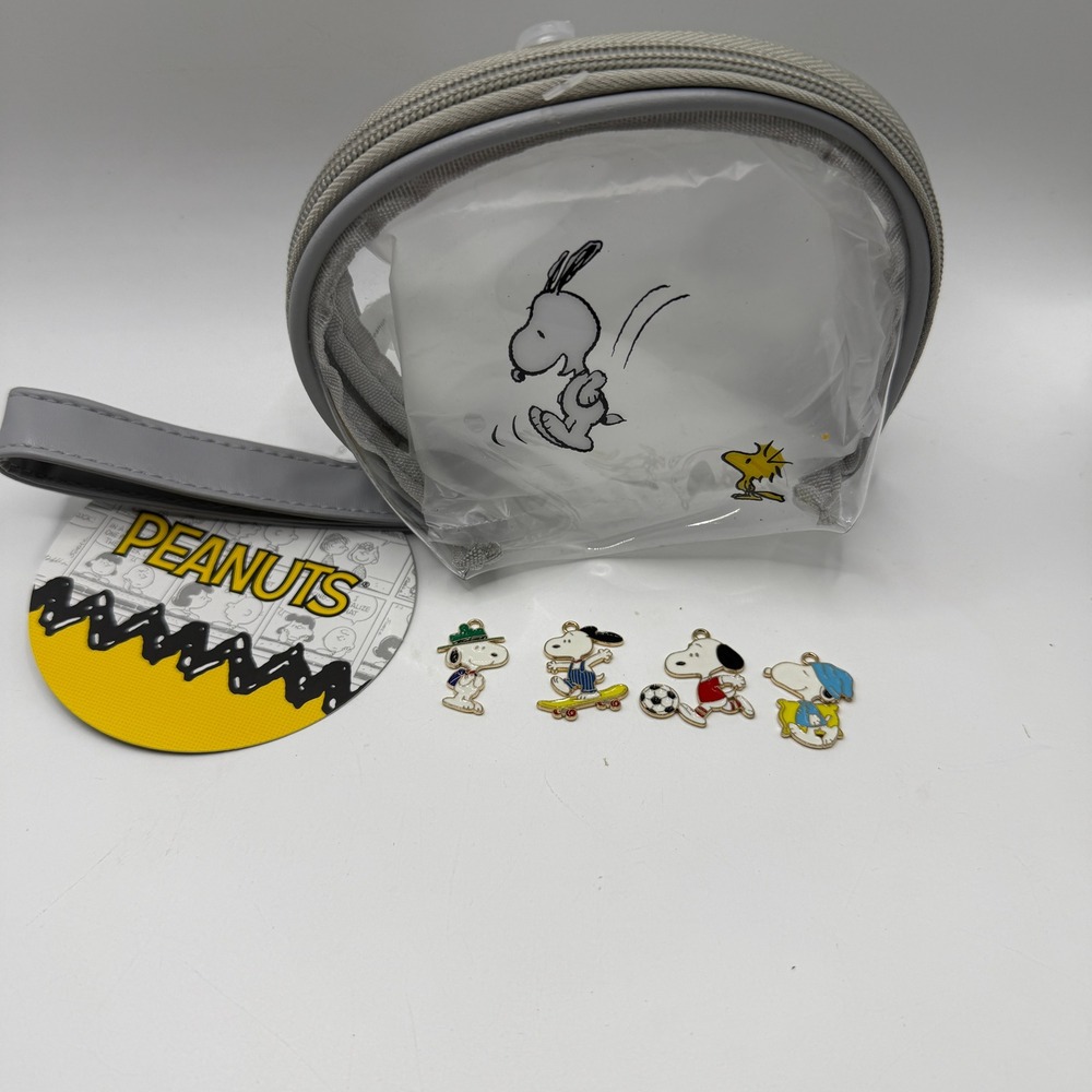 Peanuts OS Clear Travel Pouch Snoopy Enamel Charms Kawaii Aesthetic Organizer